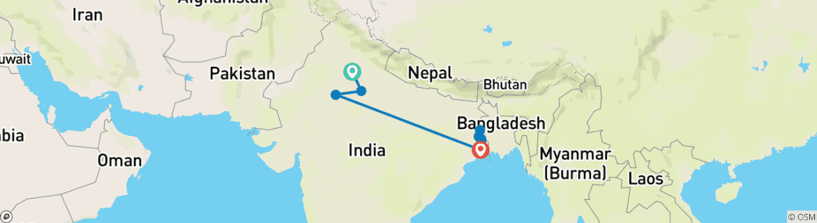 Image of a map showing the route of the tour