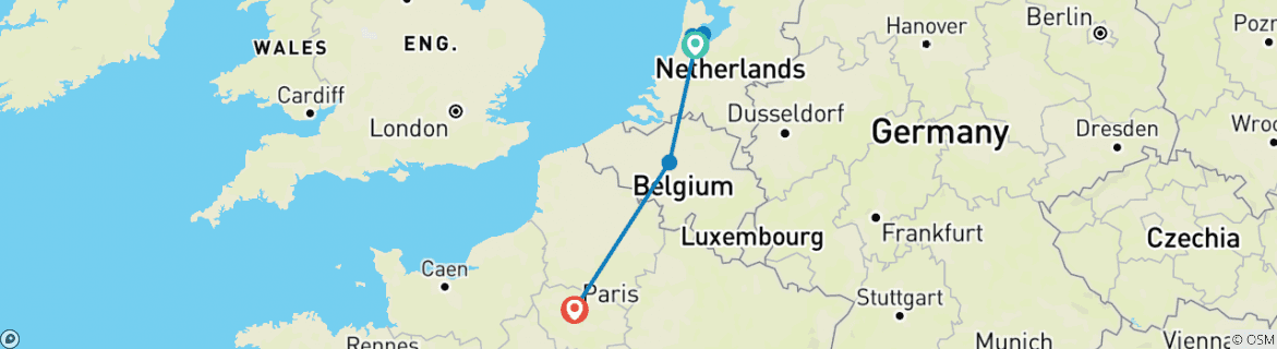 Image of a map showing the route of the tour