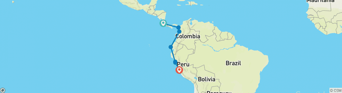 Image of a map showing the route of the tour