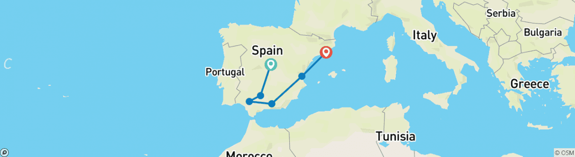 Image of a map showing the route of the tour