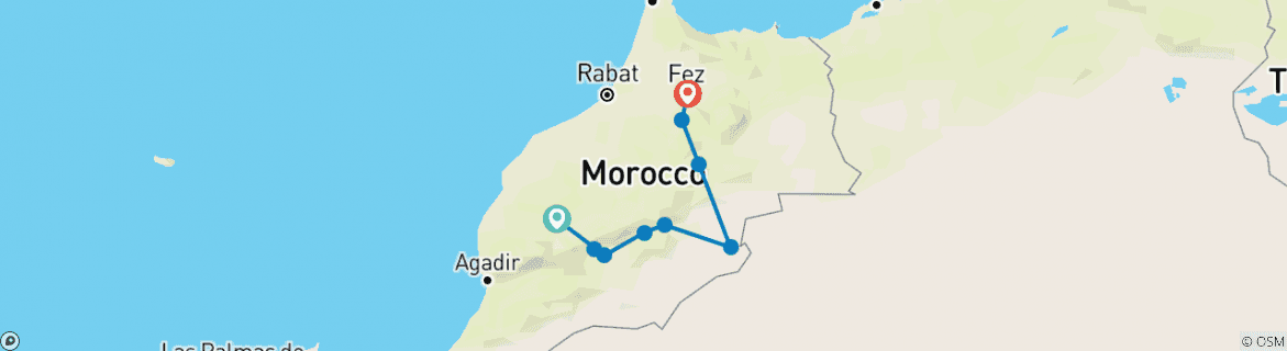 Image of a map showing the route of the tour