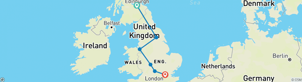 Image of a map showing the route of the tour