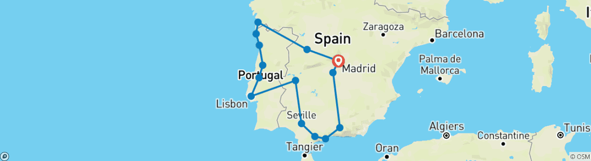 Image of a map showing the route of the tour