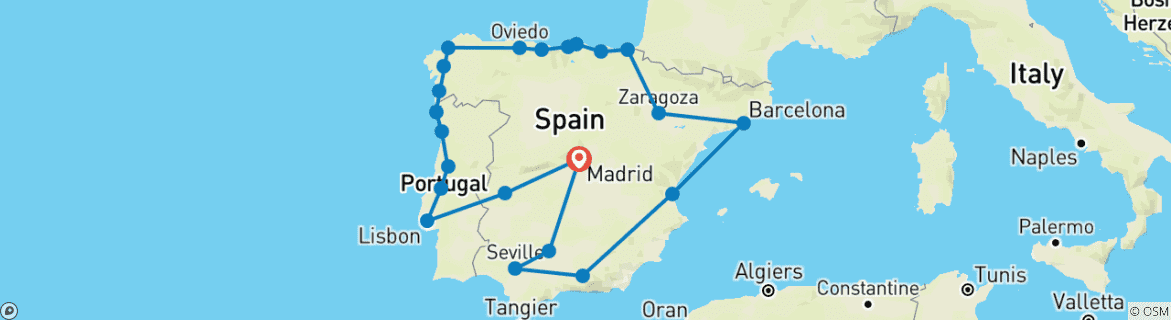 Image d'une carte montrant l'itinéraire du circuit