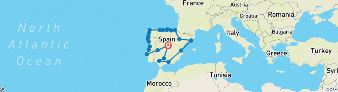 Image of a map showing the route of the tour