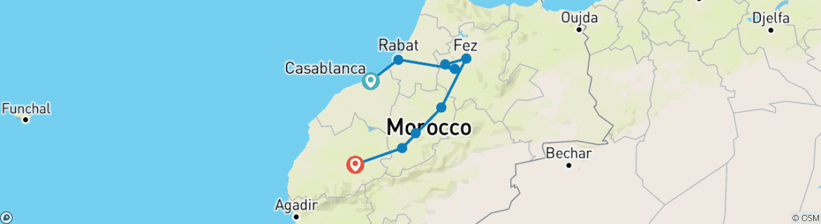 Image of a map showing the route of the tour