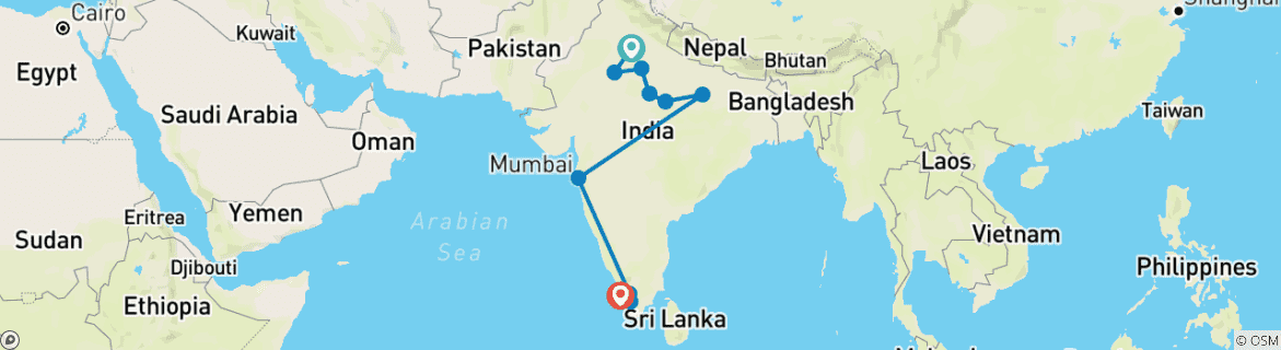 Image of a map showing the route of the tour