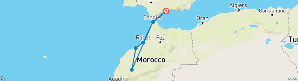 Image of a map showing the route of the tour