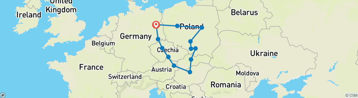 Image of a map showing the route of the tour