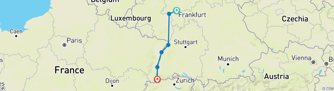 Karte mit der Reiseroute