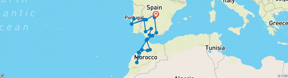 Image of a map showing the route of the tour
