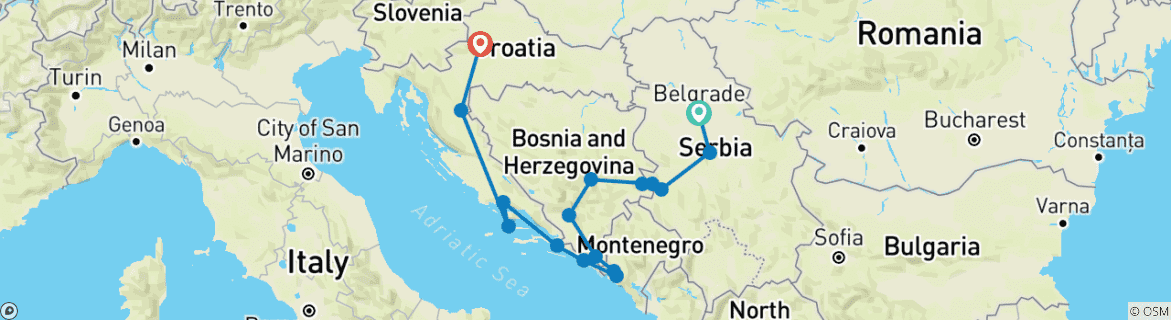 Image d'une carte montrant l'itinéraire du circuit