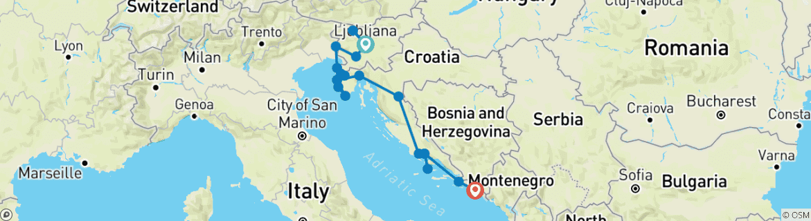 Foto van een kaart met de route van de rondreis