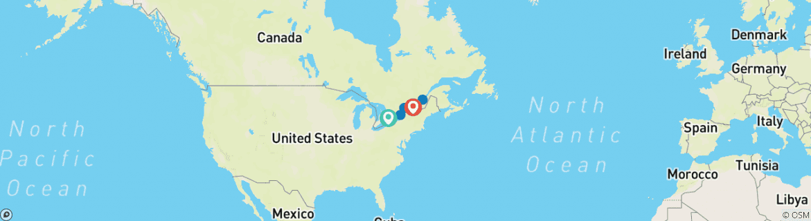 Image of a map showing the route of the tour