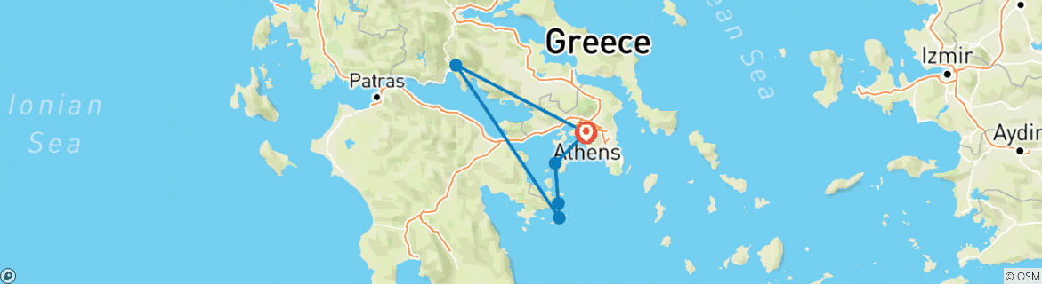 Image of a map showing the route of the tour