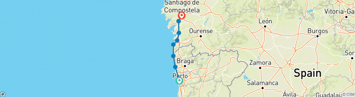 Image of a map showing the route of the tour