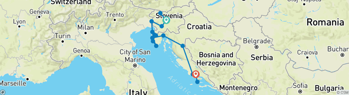 Image d'une carte montrant l'itinéraire du circuit