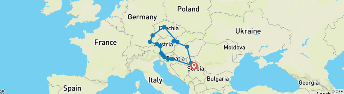 Image of a map showing the route of the tour