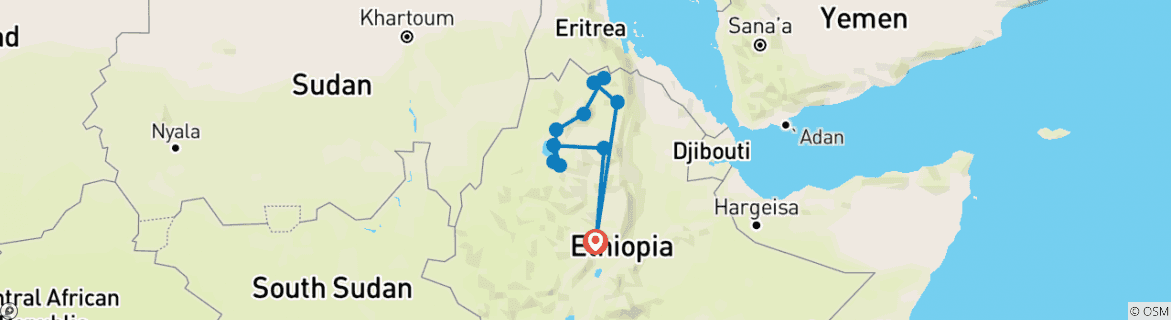 Image of a map showing the route of the tour