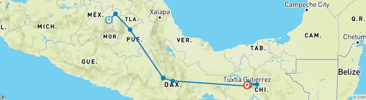 Image d'une carte montrant l'itinéraire du circuit