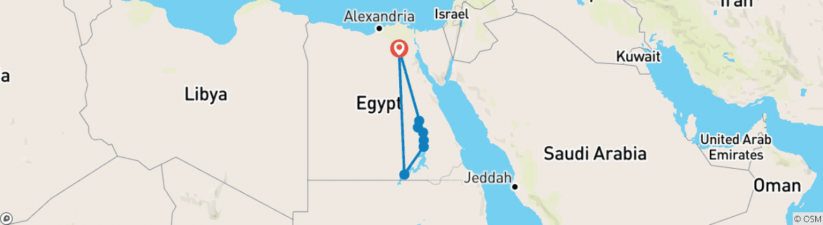 Image of a map showing the route of the tour