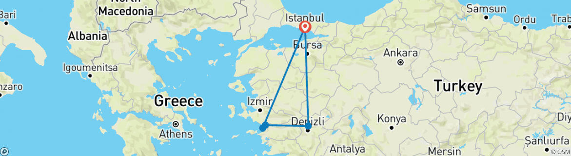 Image of a map showing the route of the tour
