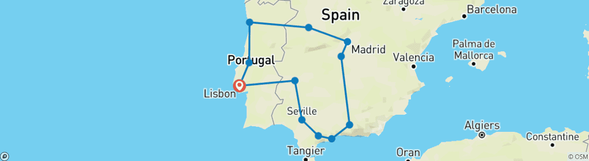 Image d'une carte montrant l'itinéraire du circuit