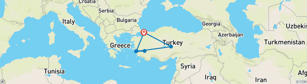 Image of a map showing the route of the tour