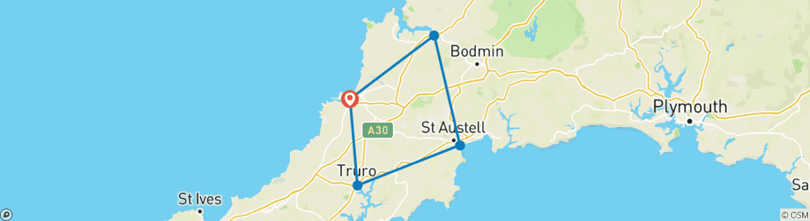 Image of a map showing the route of the tour