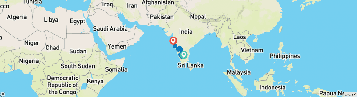 Image of a map showing the route of the tour