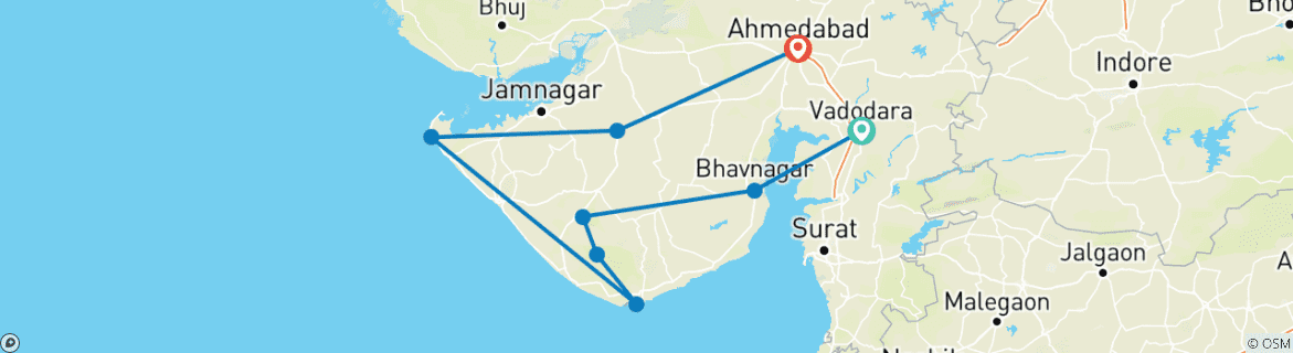 Image d'une carte montrant l'itinéraire du circuit