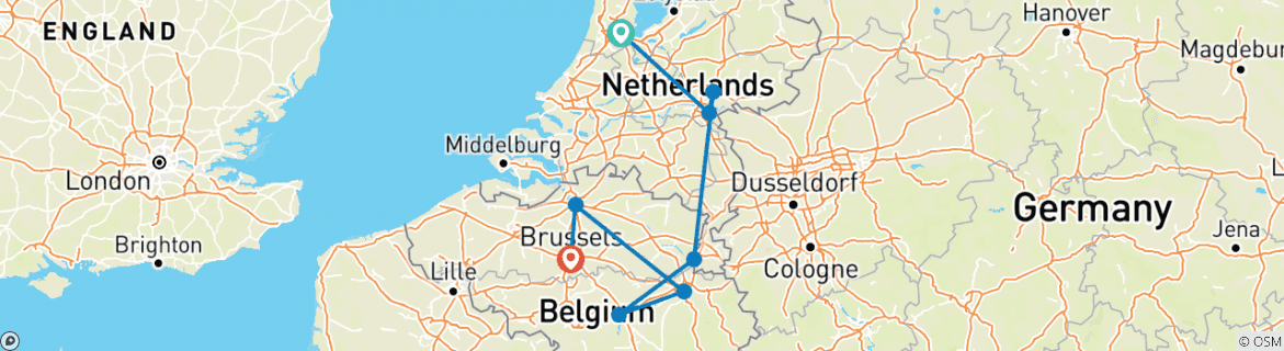Image of a map showing the route of the tour