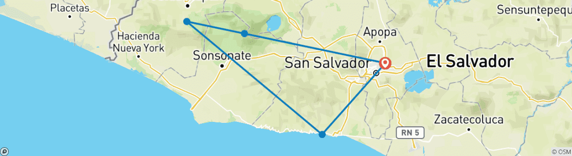Carte du circuit Programme d'aventure en El Salvador