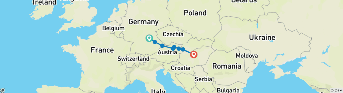 Image of a map showing the route of the tour