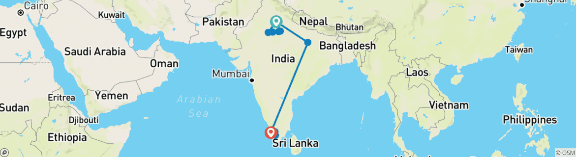 Karte mit der Reiseroute