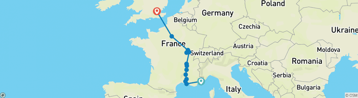 Karte mit der Reiseroute