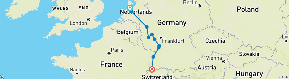 Karte mit der Reiseroute