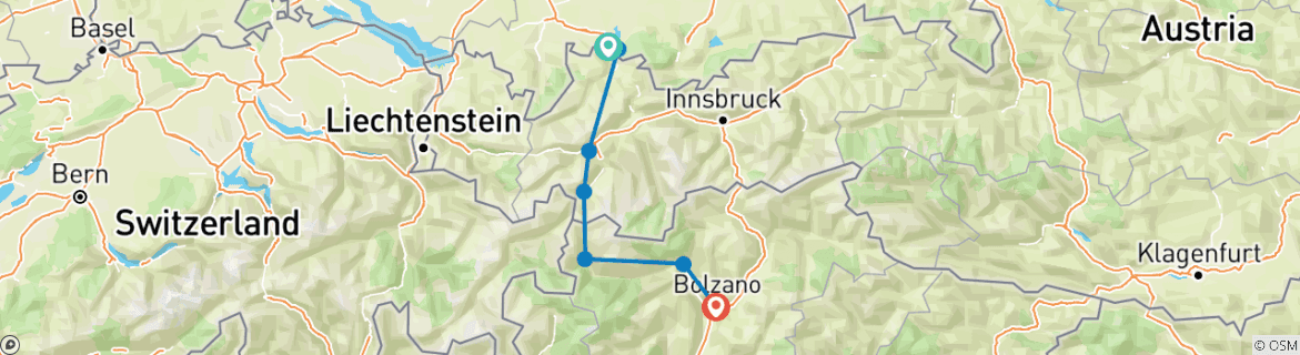 Karte mit der Reiseroute