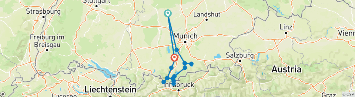 Karte mit der Reiseroute