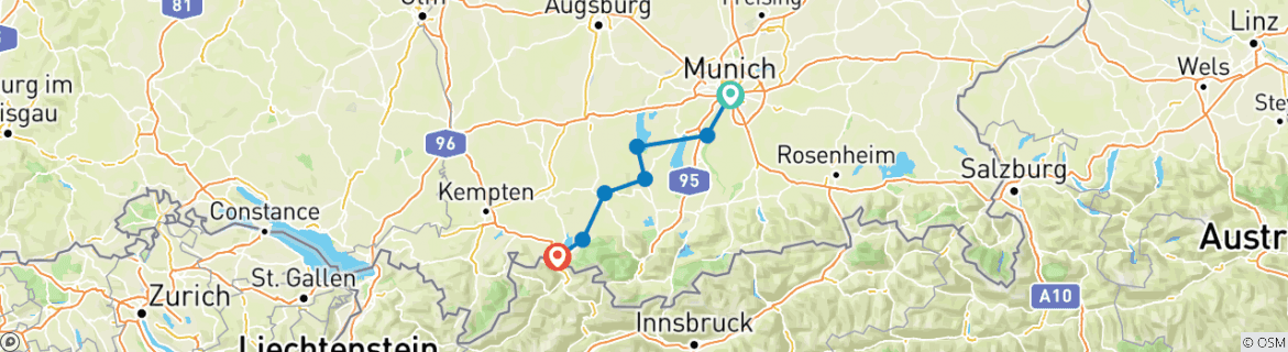 Image d'une carte montrant l'itinéraire du circuit