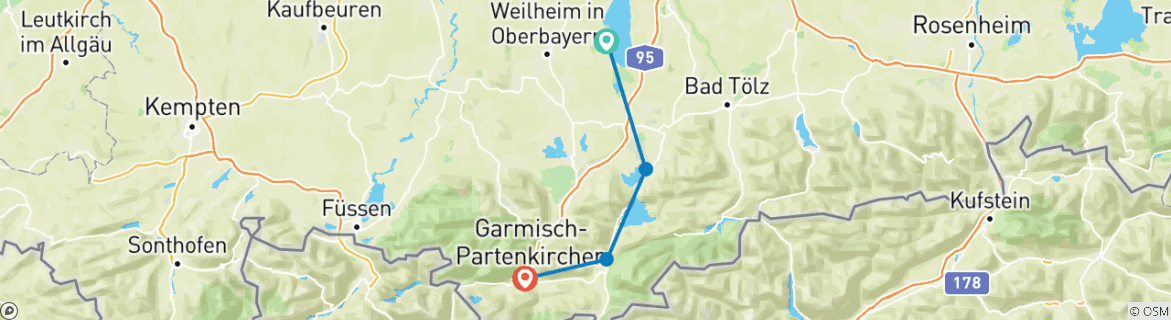 Image d'une carte montrant l'itinéraire du circuit