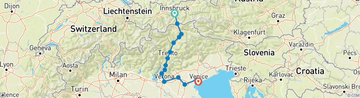 Image d'une carte montrant l'itinéraire du circuit