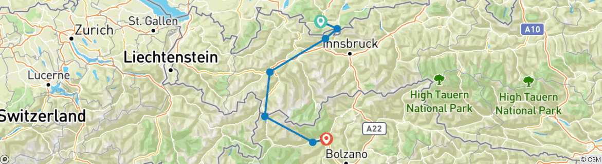 Foto van een kaart met de route van de rondreis