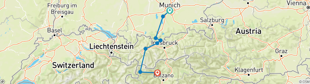 Karte mit der Reiseroute