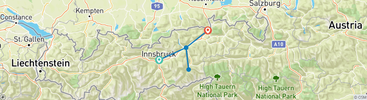 Image of a map showing the route of the tour