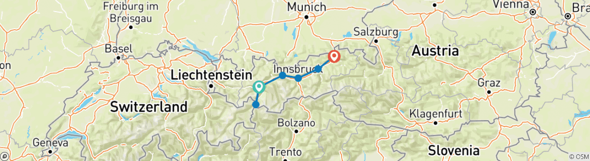 Image d'une carte montrant l'itinéraire du circuit