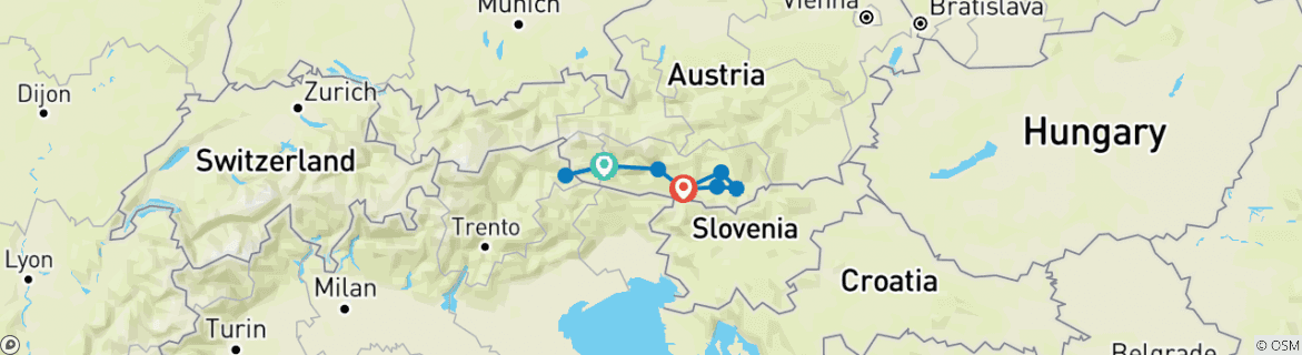 Image of a map showing the route of the tour