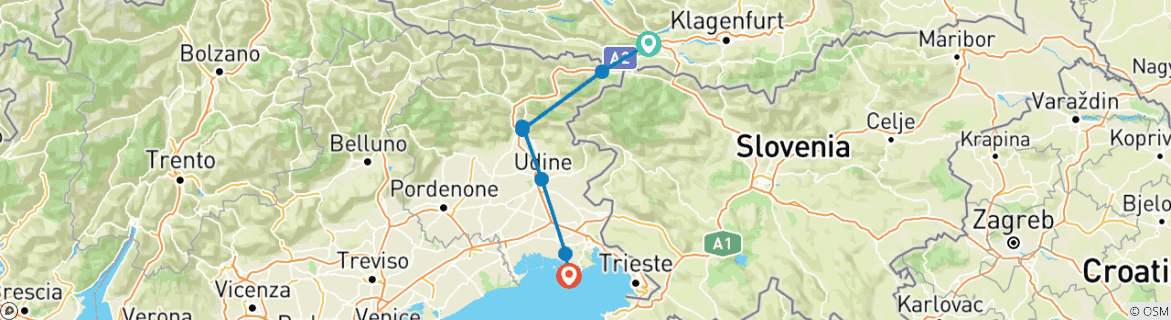 Foto van een kaart met de route van de rondreis