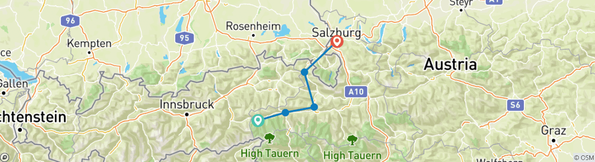 Image of a map showing the route of the tour