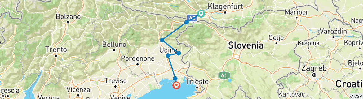 Karte mit der Reiseroute